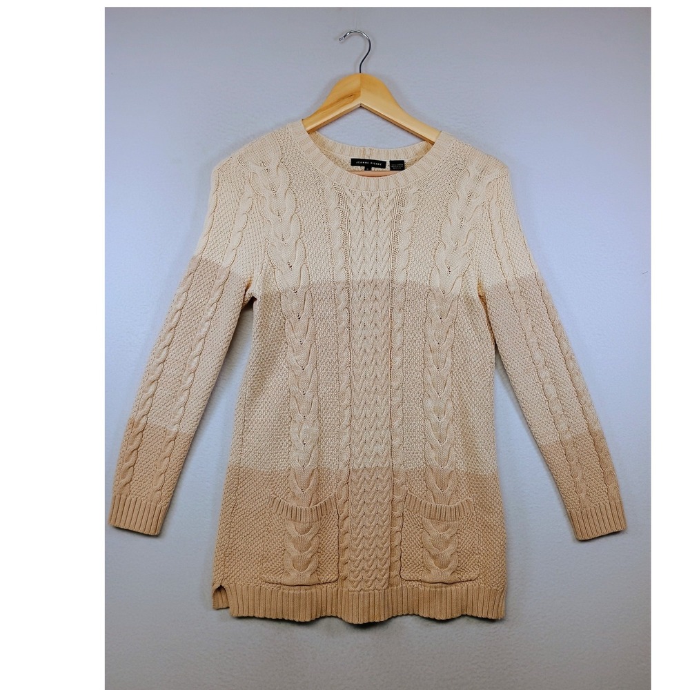 Coastal Grandmother Jeanne Pierre Womens Sm Tan Ombre Cable Knit Cotton Sweater